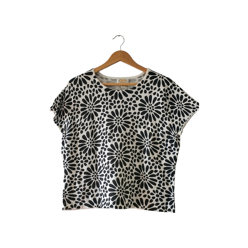 Talbots Black and White Floral Muscle Tee
